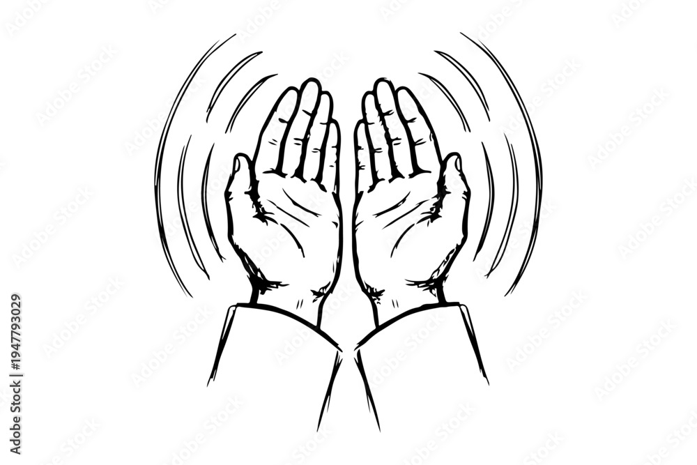 Fototapeta premium Praying hands Islamic prayer line art vector illustration