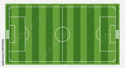 Overhead View of a Green Soccer Field with White Markings.