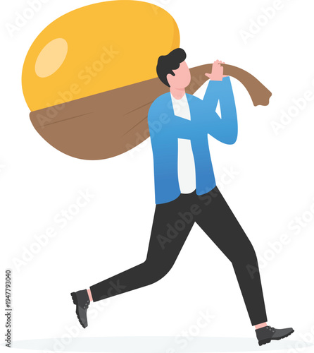 Businessman Carrying Heavy Financial Wealth Sack