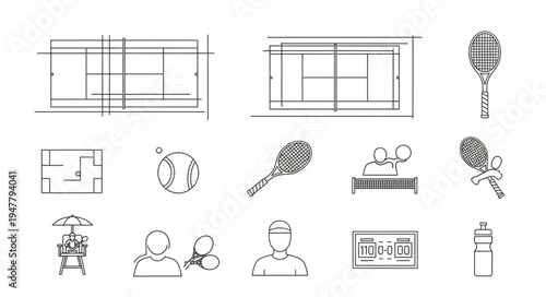 Tennis Icons and Court Layouts - A Comprehensive Visual Guide.