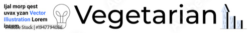 Sustainability, healthy eating, plant-based lifestyle, innovation, environmental awareness, diet trends. Lightbulb icon with bar chart and text. Vegetarian and sustainability concepts