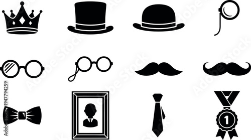 Father's day icon set hats accessories and symbols for dad