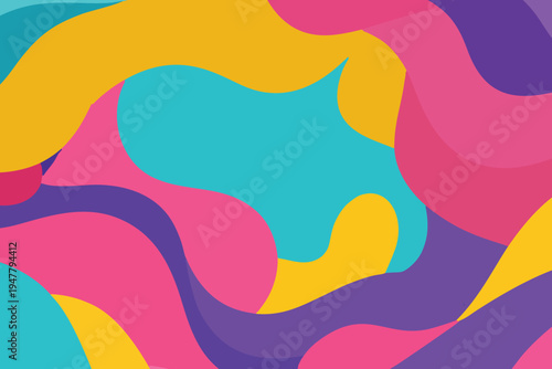 Retro organic abstract shapes composition with smooth curves and colorful palette.