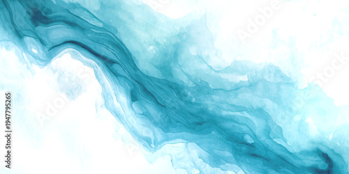Vector Abstract watercolor turquoise river flowing smoothly and elegant water flow and artistic liquid design and serene aquatic feel and ethereal dreamy aesthetic and translucent watercolor textures.