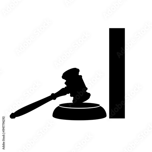 Black silhouette of a judge gavel.