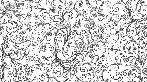Black and white floral swirl pattern.