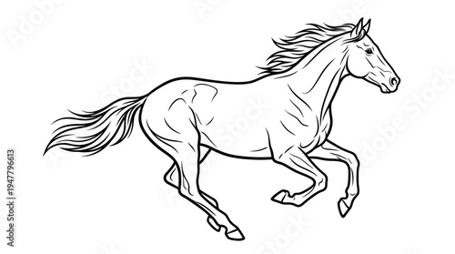 Horse Running Fast on White Background.