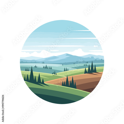 Serene Landscape with Rolling Hills and Trees 1.