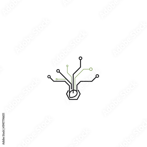 A stylized circuit board illustration with green and black lines.