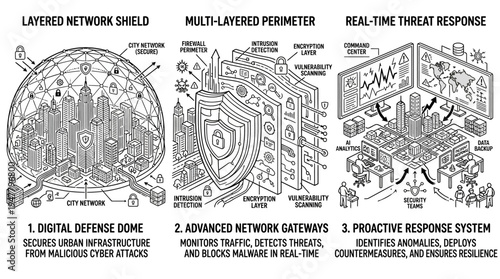 Cybersecurity Diagram Illustrating Network Defense and Threat Response
