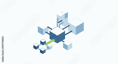 Blue 3D Cubes with Connections and Structure.