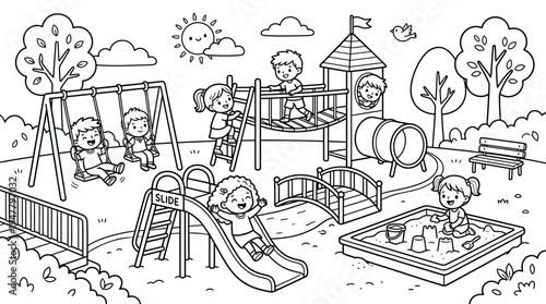 Children Playing on a Playground Slide.