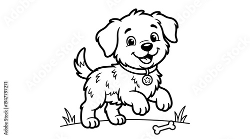 Cute Dog Sitting on Ground Outdoors.