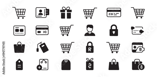 Collection of icons for online shopping payment and customer loyalty programs