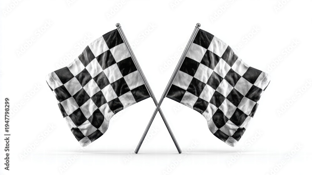 Fototapeta premium Checkered flags crossed against a white background
