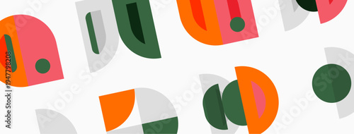 Abstract shapes overlap, creating colorful pattern. Soft hues dominate design, offering playful aesthetic.