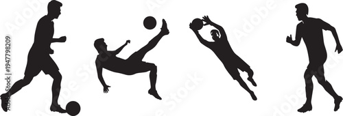 Silhouette Soccer Players in Action on White Background