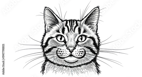 Close-up sketch of a tabby cat face with detailed whiskers and stripes