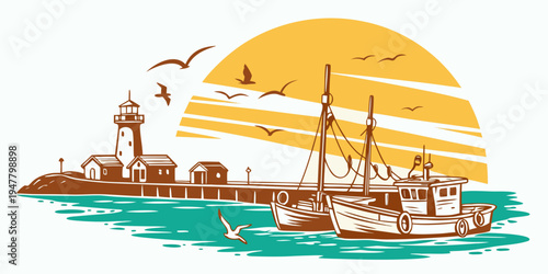 A large ship sailing on the water during sunset Vector