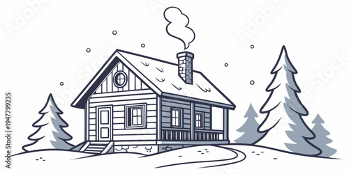 A house in the snow with smoke coming out of the chimney Vector