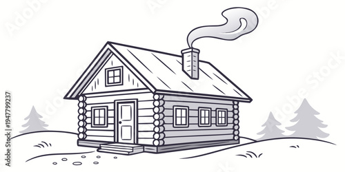 A small log cabin with smoke coming out of the chimney Vector