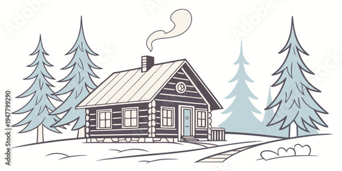A small house in the woods with smoke coming out of the chimney Vector