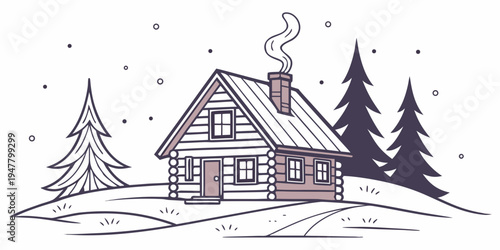 A house on a snowy hill with trees Vector