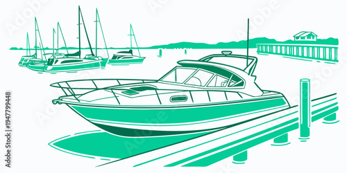 A green boat sitting on a dock Vector