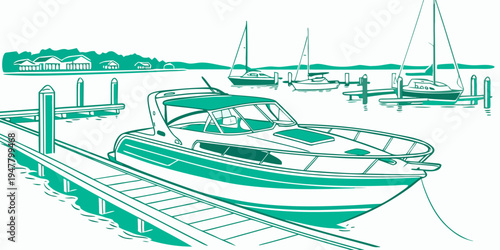 A small boat sitting on a dock Vector