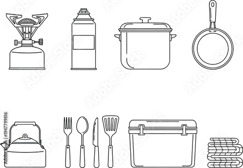 Camping cooking equipment and accessories line camping stove gas canister cooking pot frying pan kettle