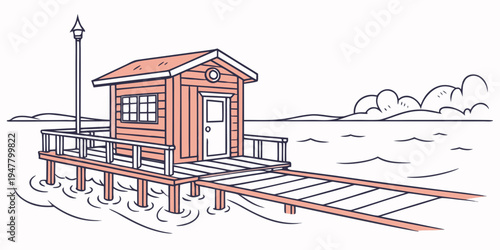 A small orange train station with a platform Vector