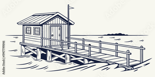 A small house on a pier over the water Vector