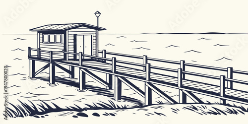 A small wooden lifeguard tower on a beach Vector