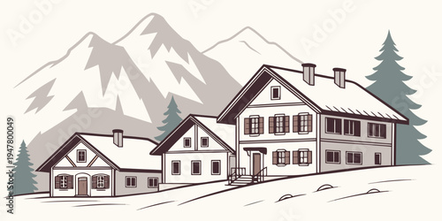 A large house with a mountain in the background Vector