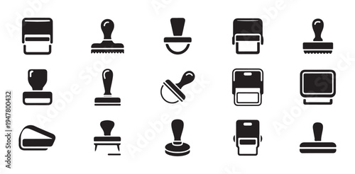 Rubber stamp icons for official document approval and marking
