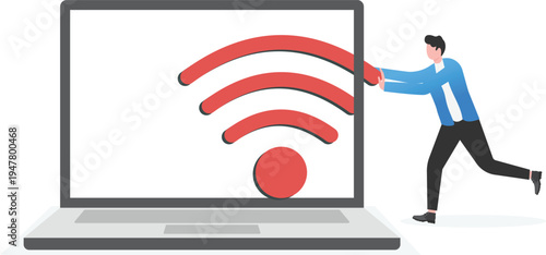 Businessman Inserting Signal into Laptop System