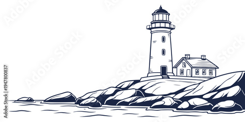 A lighthouse on a rocky coastline Vector
