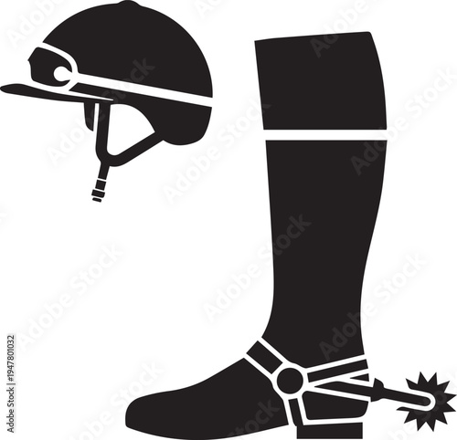 Horseback riding accessories for jockey illustration, vector silhouette, line art in black