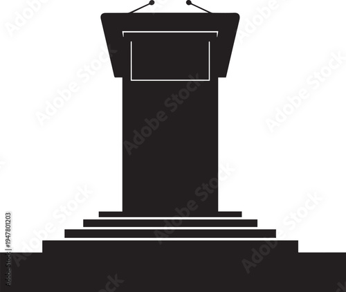 Speech podium vector silhouette illustration with microphones and steps