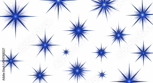 Sparkling Blue Starbursts on White Background - Festive Abstract Pattern