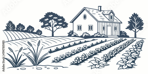 A house with a garden and trees Vector