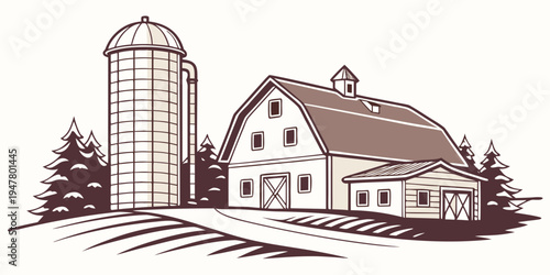 A farm with a barn and silo Vector