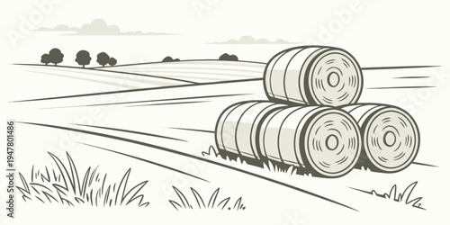 A stack of hay bales in a field Vector