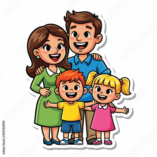 Happy Cartoon Family with Two Children 3.