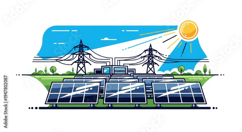 Solar panels with power lines.