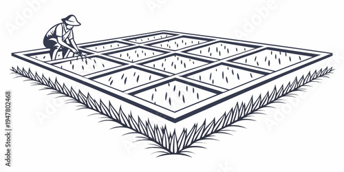 A small bird perched on a large square garden bed Vector