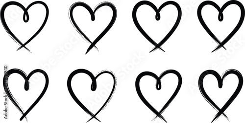 Hand-drawn Heart Icon Set with Artistic Sketch Style, Vector Illustrations for Love, Romance, and Celebration Designs