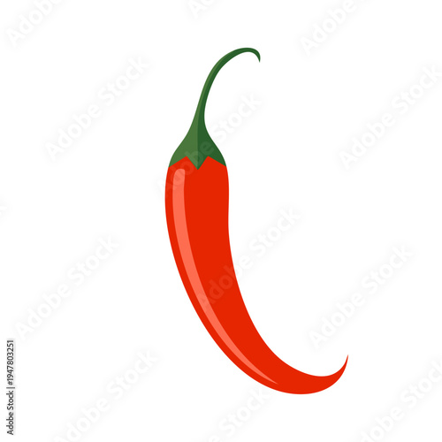 A single red chili pepper with a green stem, isolated on a white background.