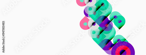 Abstract colorful shapes overlap, creating dynamic visual effect. Bright hues dominate white background. Modern design element.