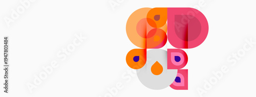 Abstract colorful shapes form playful composition. Circles, blobs, overlapping elements create modern design. Bright hues dominate white background.